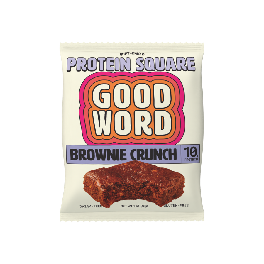 Brownie Crunch Protein Square in its wrapper