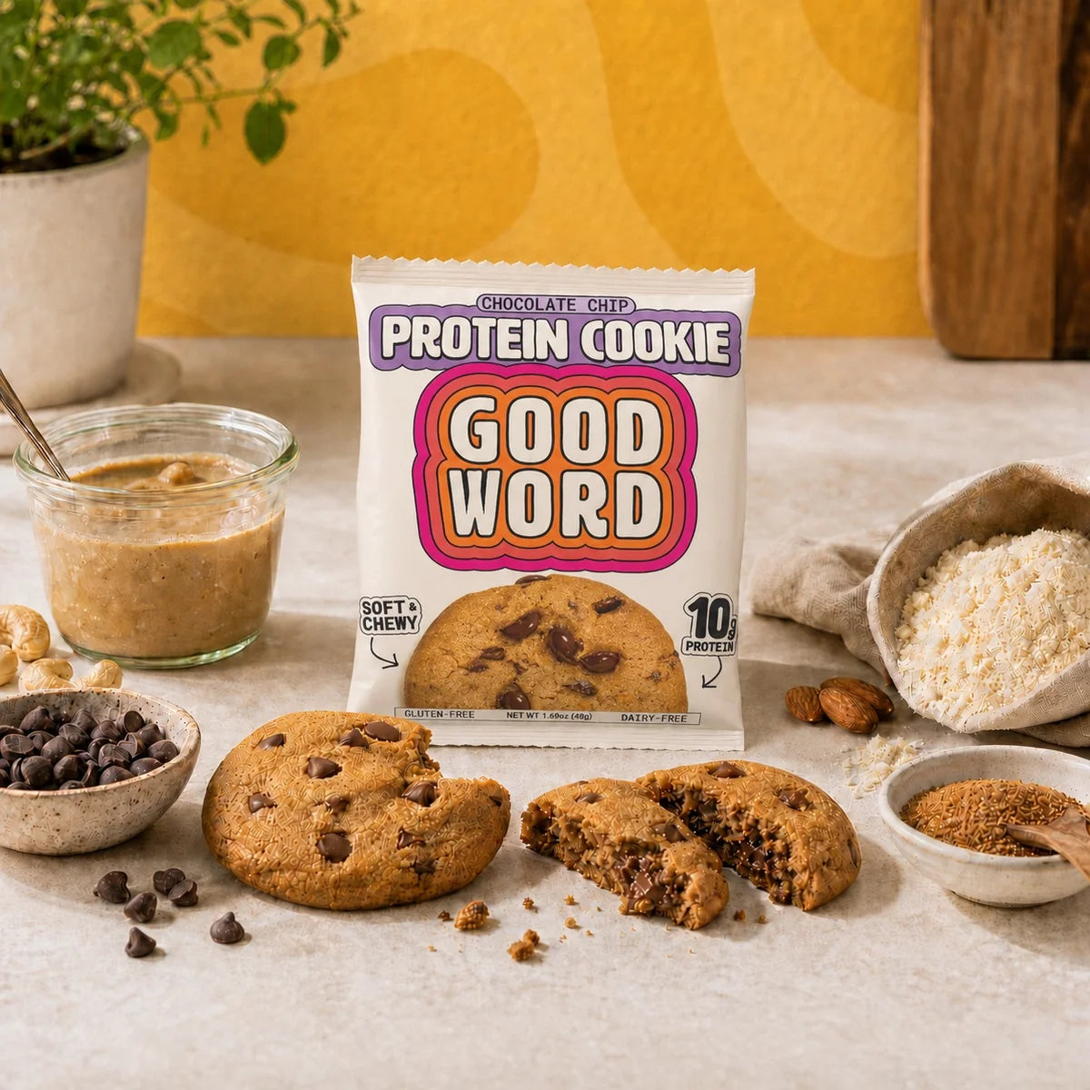 Chocolate Chip Protein Cookies with the individually wrapped package