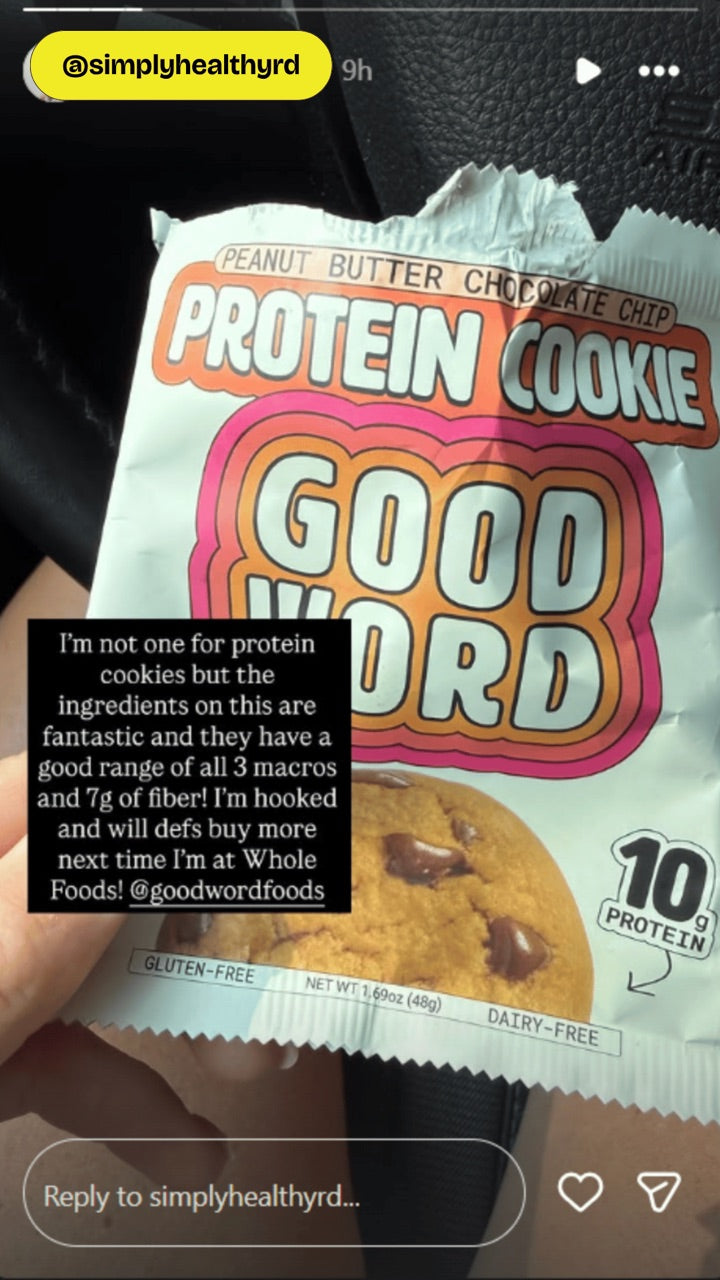 Customer review of a Good Word Peanut Butter Chocolate Chip Protein Cookie