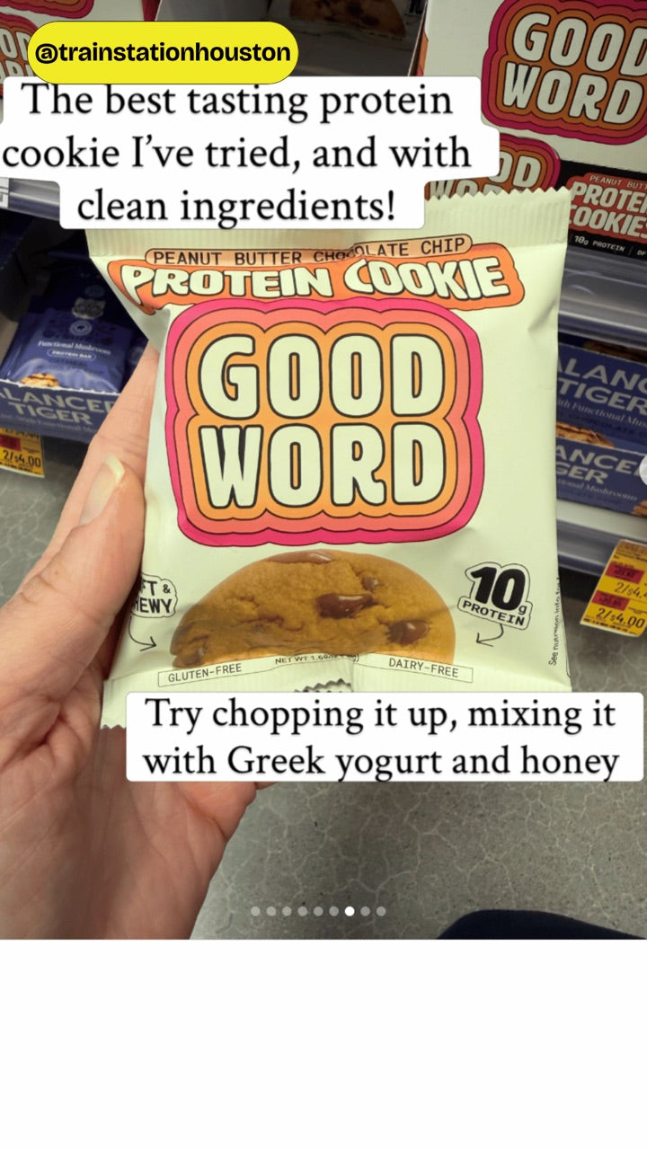 Customer review of a Good Word Peanut Butter Chocolate Chip Protein Cookie at the store
